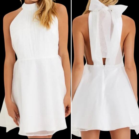 Lulu's Flirtatious Aesthetic White Organza Backless Halter Mini Dress Medium NWT - Picture 1 of 13